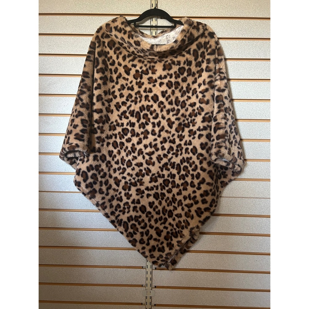 Handmade Leopard Print Faux Fur Poncho Cowl Neck Asymmetric Cape One Size S-XL